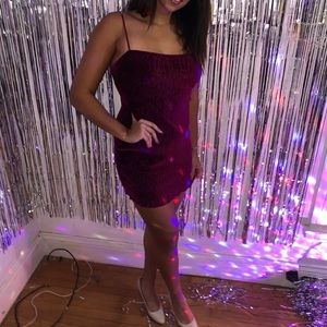 Magenta velvet mini dress